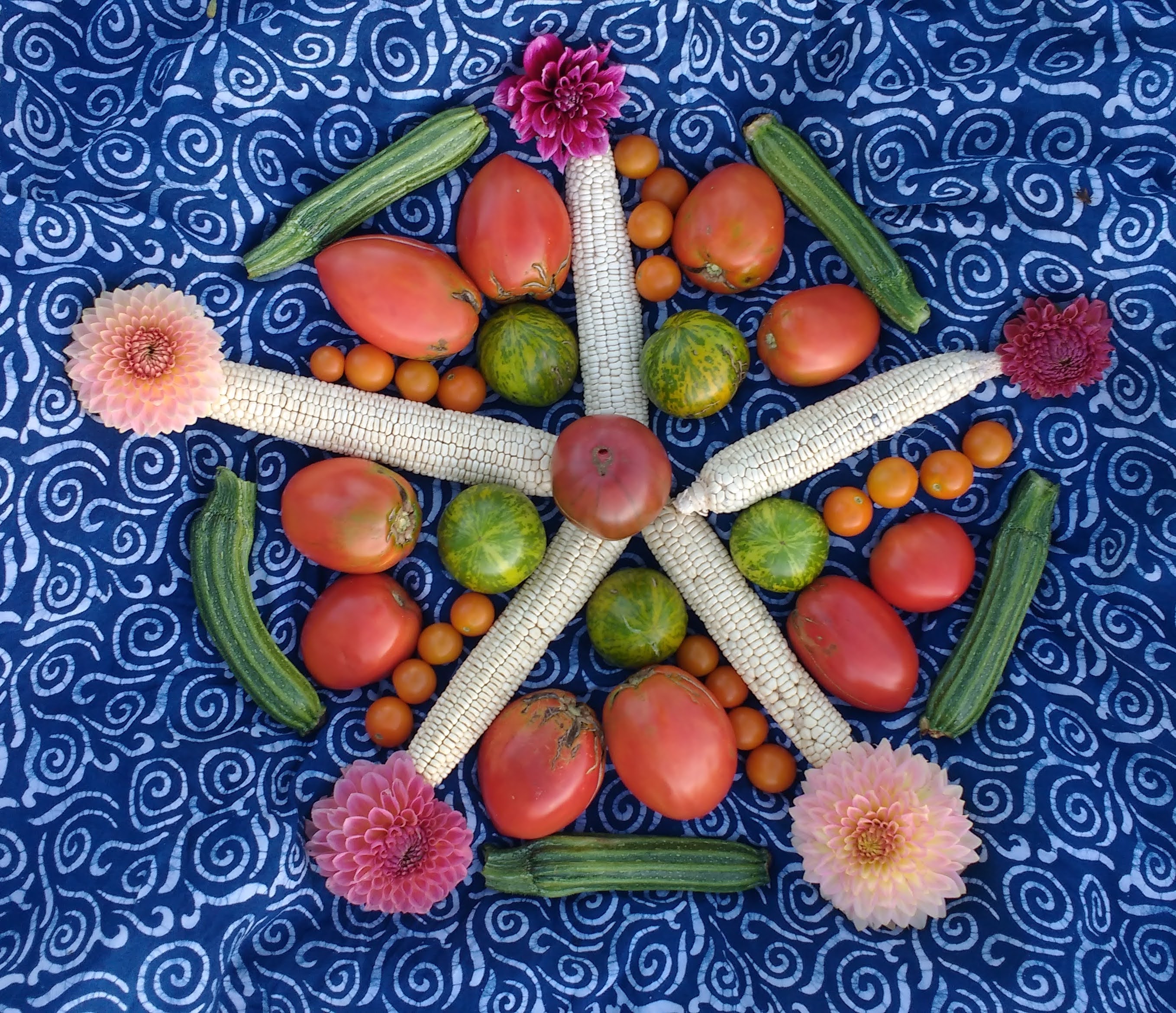 Vegetables arranged in a mandala pattern